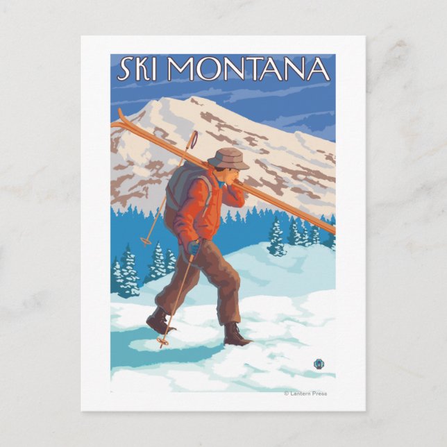 Postal Esquiador con esquís de nieve - Montana (Anverso)