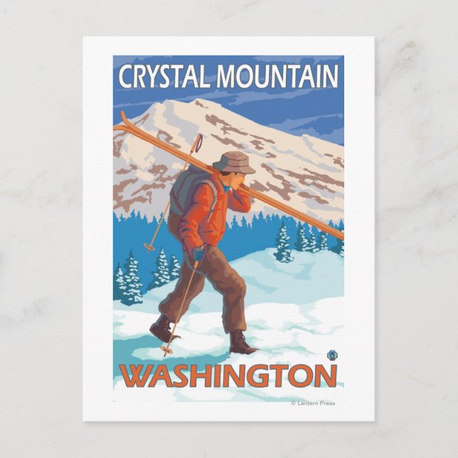Postal Esquiador con esquís de nieve - Montaña de cristal (Anverso)