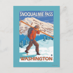 Postal Esquiador con esquís de nieve - paso de esnquimera