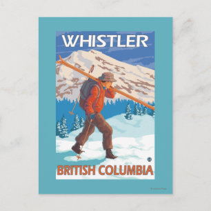Postal Esquiador con esquís de nieve - Silbador, BC Canad