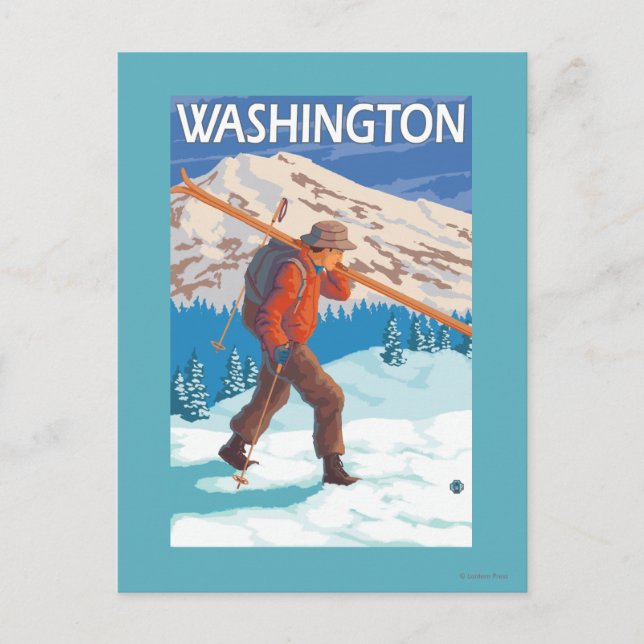 Postal Esquiador con esquís de nieve - Washington (Anverso)