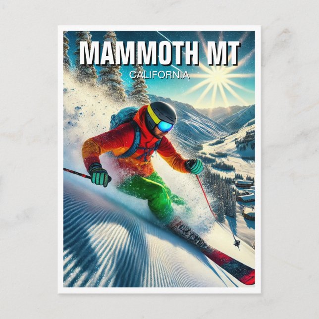 Postal Esquiador de esquí de Mammoth Mountain California (Anverso)