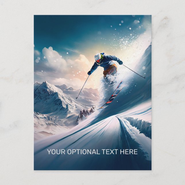 Postal Esquiador de montaña de texto personalizado (Anverso)
