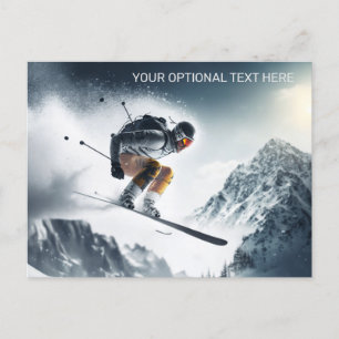 Postal Esquiador de montaña de texto personalizado