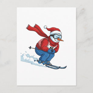Postal Esquiador de muñeco de nieve Navidad 2026 Deportes