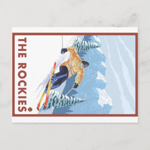 Postal Esquiador de nieve cuesta abajo - Las Rocosas