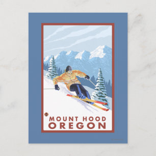 Postal Esquiador de nieve cuesta abajo - Monte Hood, Oreg