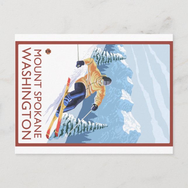 Postal Esquiador de nieve cuesta abajo - Monte Spokane, W (Anverso)