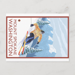 Postal Esquiador de nieve cuesta abajo - Monte Spokane, W