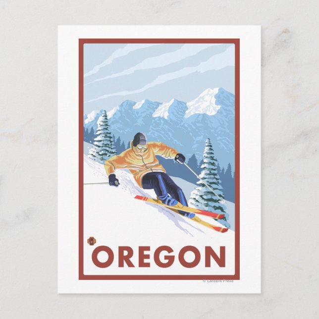 Postal Esquiador de nieve cuesta abajo - Poster Viajero d (Anverso)