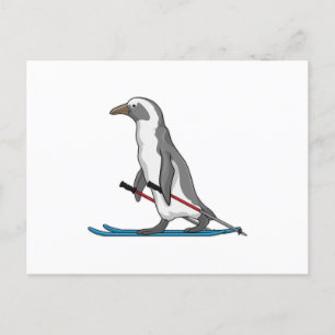 Postal Esquiador Pingüino Esquí
