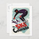 Postal Esquiador vestido negro y púrpura (Anverso / Reverso)