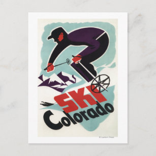 Postal Esquiador vestido negro y púrpura