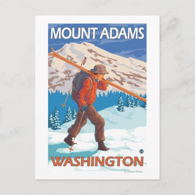 Postal Esquiadora con esquís de nieve - Mount Adams, WA (Anverso)