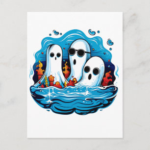 Postal Esquiadores de hojas enfrentados para Halloween