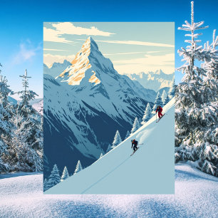 Postal Esquiadores en los Alpes suizos Viaje Vintage