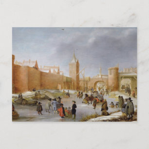 Postal Esquiadores y jugadores de Kolf fuera de la ciudad