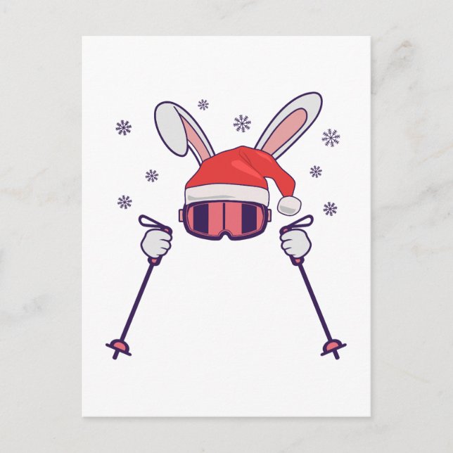 Postal Esquiando Santa Rabbit con Santa Hat y los postes  (Anverso)