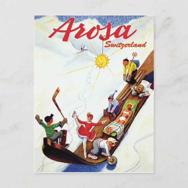 Postal Esquiar en Arosa, Suiza (Anverso)