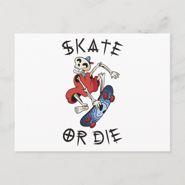 Postal Esquiar o morir divertido Skeleton Skateboarder (Anverso)