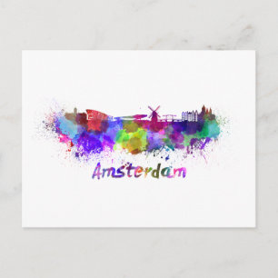 Postal Esquina de Ámsterdam en acuarela
