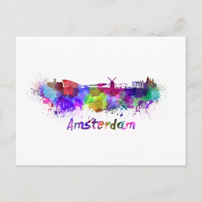 Postal Esquina de Ámsterdam en acuarela (Anverso)