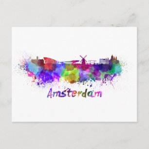 Postal Esquina de Ámsterdam en acuarela