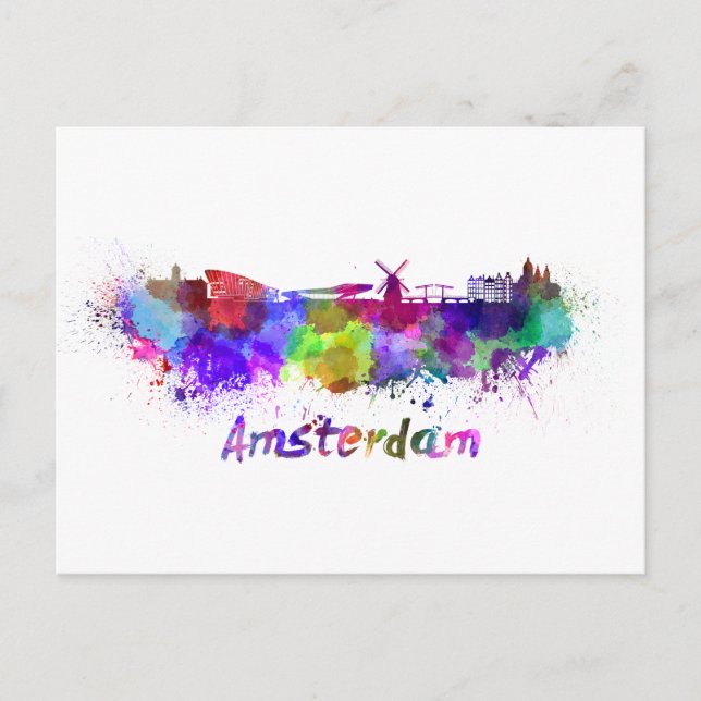 Postal Esquina de Ámsterdam en acuarela (Anverso)