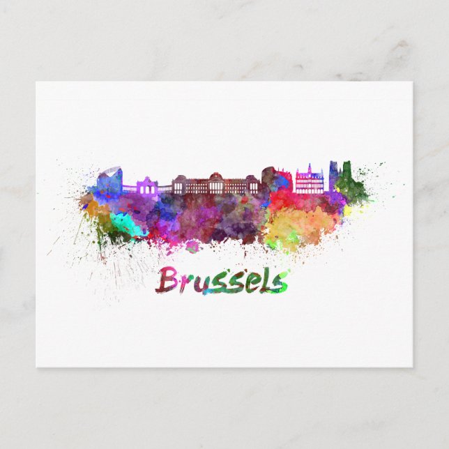 Postal Esquina de Bruselas en acuarela (Anverso)