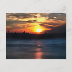 Postal Esquina de Estambul contra la bella puesta de sol