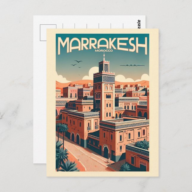 Postal Esquina de la ciudad vieja de Marrakesh con regalo (Anverso / Reverso)