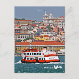 Postal Esquina de Lisboa con el antiguo ferry en el río T