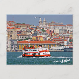 Postal Esquina de Lisboa con el antiguo ferry en el río T