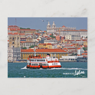 Postal Esquina de Lisboa con el antiguo ferry en el río T