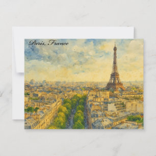 Postal Esquina de París en acuarela - Torre Eiffel
