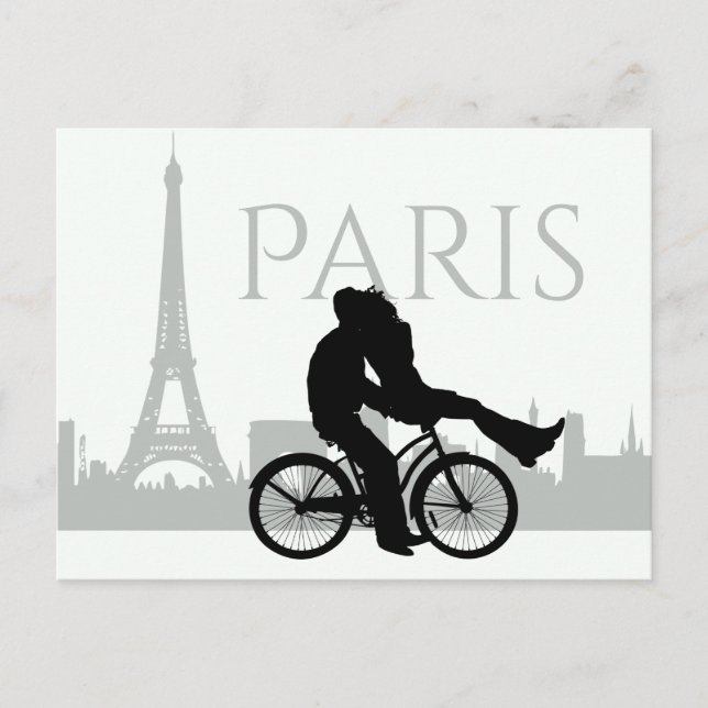 Postal Esquina de París Torre Eiffel Pareja Amor Gris, Bl (Anverso)