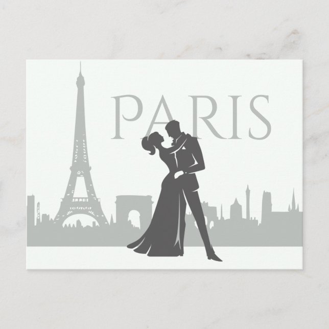 Postal Esquina de París Torre Eiffel Pareja Amor Gris, Bl (Anverso)