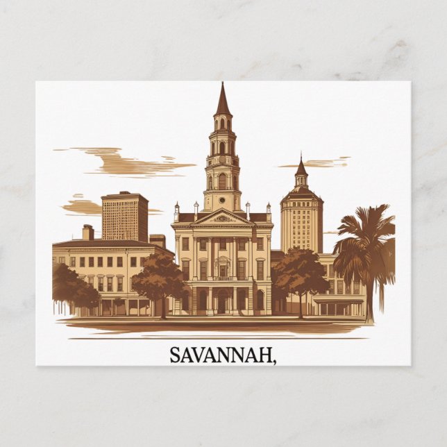 Postal Esquina vintage de Savannah Georgia (Anverso)