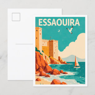 Postal Essaouira Marruecos Viaje de Ilustracion de arte