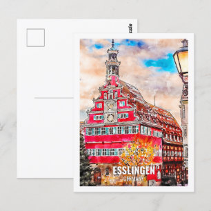 Postal Esslingen Alemania Travel Place Watercolor
