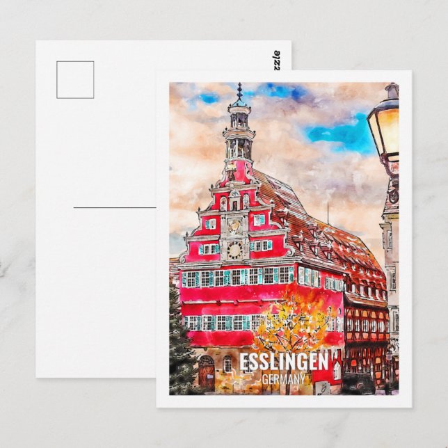 Postal Esslingen Alemania Travel Place Watercolor (Anverso / Reverso)