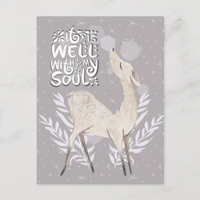Postal Está bien con mi alma, el venado acuarela invernal (Anverso)
