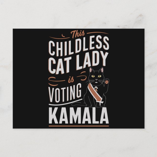 Postal Esta dama de gato sin hijos está votando a Kamala (Anverso)