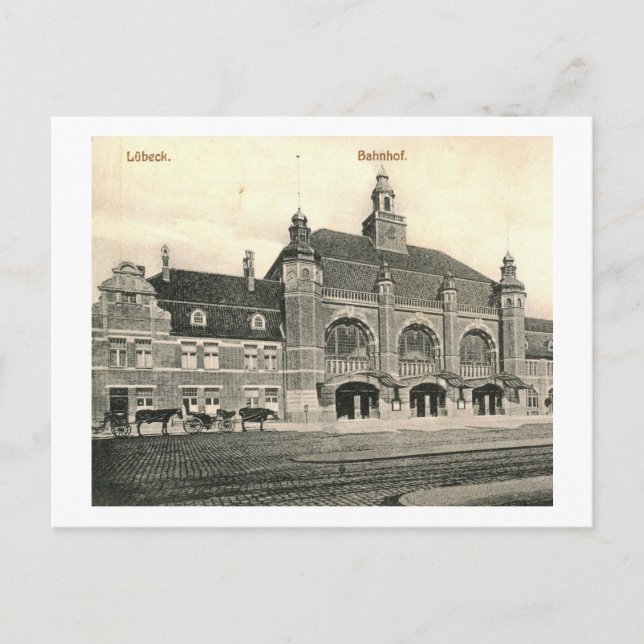 Postal Estación Bahnhof, Lubeck, Alemania Vintage (Anverso)