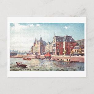 Postal Estación Central de trenes vintage, Ámsterdam
