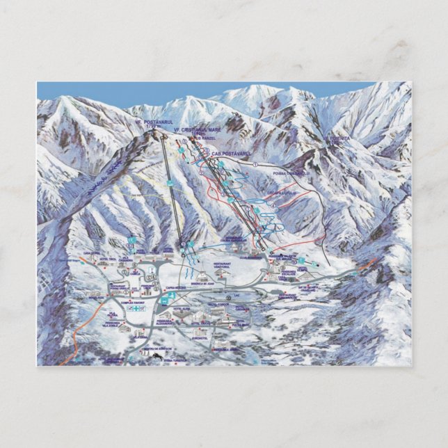 Postal Estación de esquí, Rumania, Piana Brasov, mapa del (Anverso)