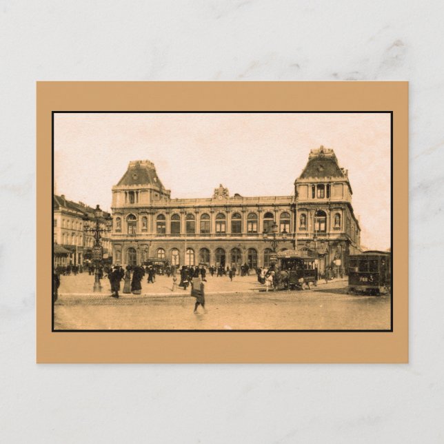 Postal Estación de ferrocarril de Bruselas, horsecar (Anverso)