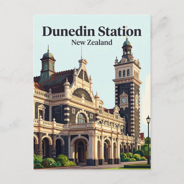 Postal Estación de ferrocarril de Dunedin Nueva Zelanda (Anverso)