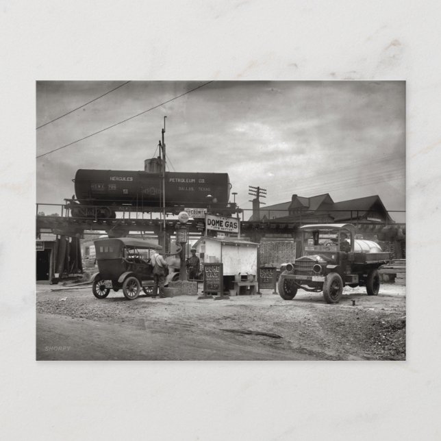 Postal Estación de gas de época, entusiasta del automóvil (Anverso)