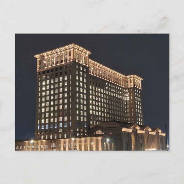 Postal Estación de tren de Detroit de noche (Anverso)